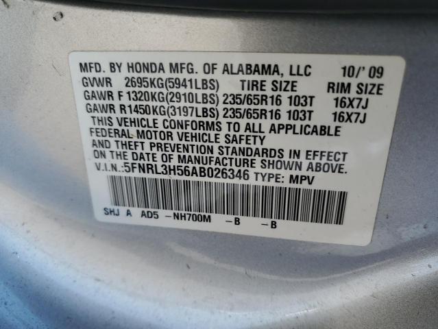 5FNRL3H56AB026346 - 2010 HONDA ODYSSEY EX SILVER photo 13