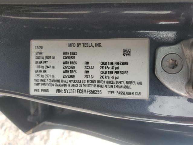 5YJ3E1EC8MF856256 - 2021 TESLA MODEL 3 GRAY photo 12