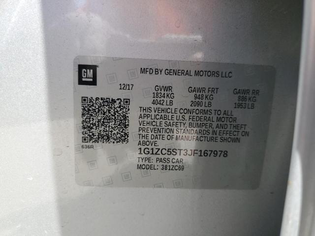 1G1ZC5ST3JF167978 - 2018 CHEVROLET MALIBU LS ვერცხლისფერი ფოტო 13