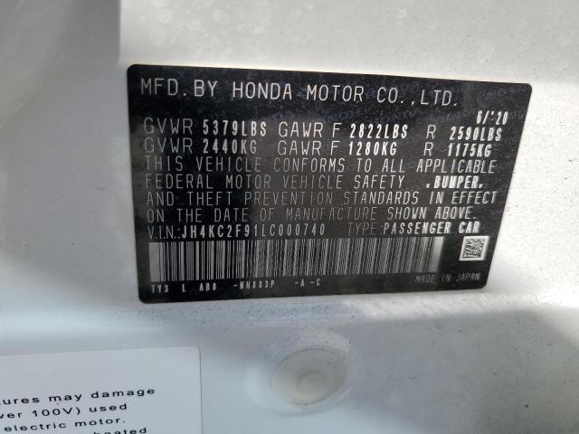 JH4KC2F91LC000740 - 2020 ACURA RLX SPORT HYBRID ADVANCE WHITE photo 12