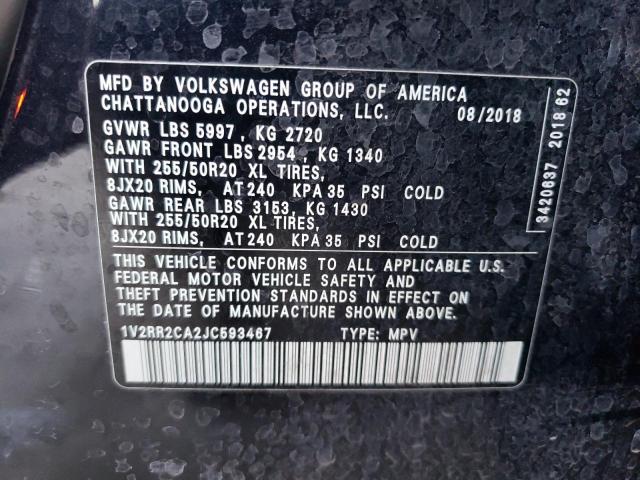 1V2RR2CA2JC593467 - 2018 VOLKSWAGEN ATLAS SEL BLACK photo 13