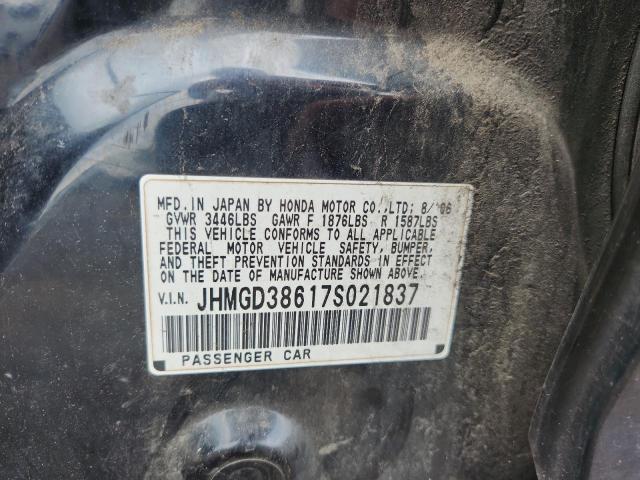 JHMGD38617S021837 - 2007 HONDA FIT S BLACK photo 12