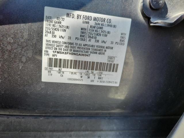 1FMSK8FH0NGA96947 - 2022 FORD EXPLORER LIMITED GRAY photo 14