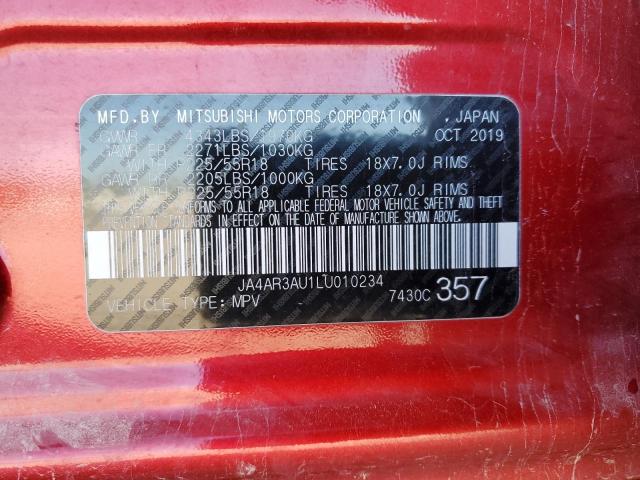 JA4AR3AU1LU010234 - 2020 MITSUBISHI OUTLANDER ES RED photo 13