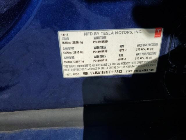 5YJSA1E24FF118343 - 2015 TESLA MODEL S Mavi foto 12