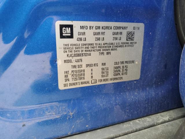 KL4CJBSB6EB703144 - 2014 BUICK ENCORE CONVENIENCE ლურჯი ფოტო 13