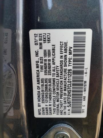 5J6TF2H57CL011226 - 2012 HONDA CROSSTOUR EXL გრაფიტი ფოტო 12