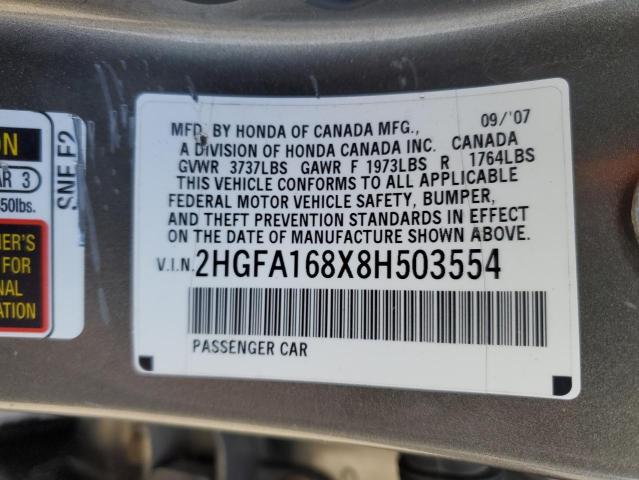 2HGFA168X8H503554 - 2008 HONDA CIVIC EX GOLD photo 24