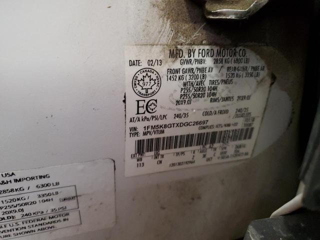 1FM5K8GTXDGC26697 - 2013 FORD EXPLORER SPORT WHITE photo 13