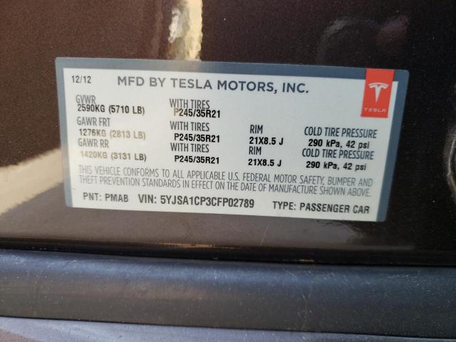 5YJSA1CP3CFP02789 - 2012 TESLA MODEL S Գրաֆիտ լուսանկար 13