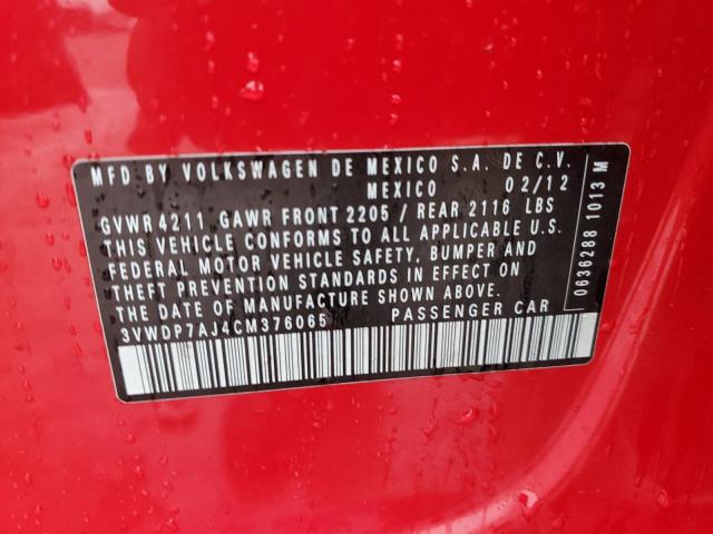 3VWDP7AJ4CM376065 - 2012 VOLKSWAGEN JETTA SE RED photo 12