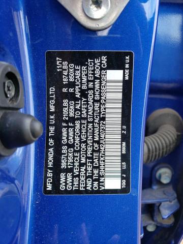 SHHFK7H42JU407372 - 2018 HONDA CIVIC SPORT 蓝色 照片 12