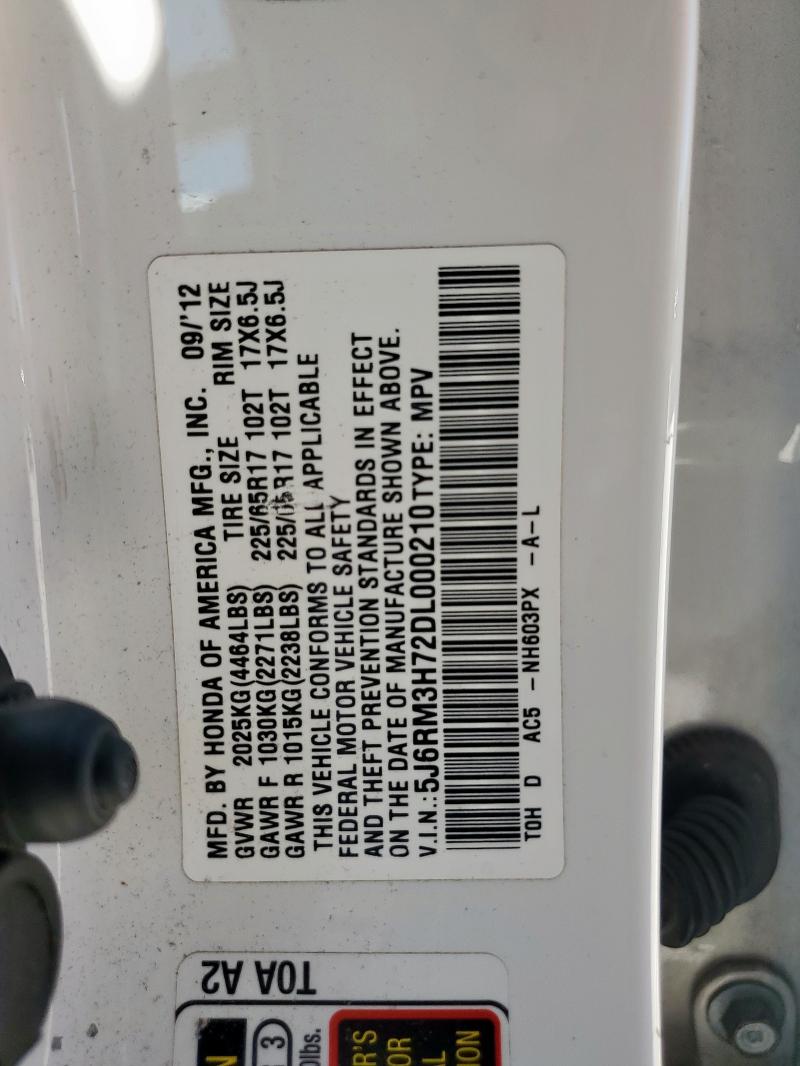 5J6RM3H72DL000210 - 2013 HONDA CR-V EXL თეთრი ფოტო 13