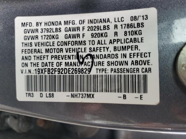 19XFB2F92DE269829 - 2013 HONDA CIVIC EXL GRAY photo 12