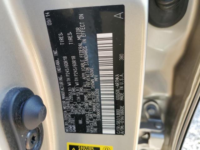 5TDKKRFH2FS046309 - 2015 TOYOTA HIGHLANDER XLE ოქროსფერი ფოტო 14