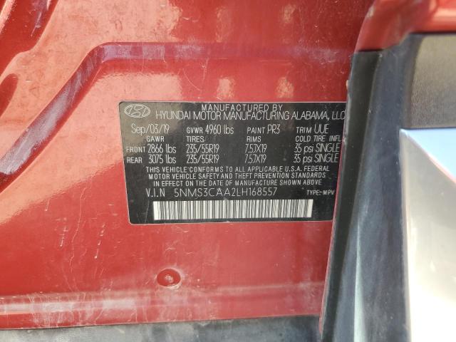 5NMS3CAA2LH168557 - 2020 HYUNDAI SANTA FE SEL RED photo 13