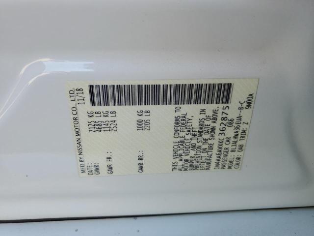 1N4AA6AVXKC362875 - 2019 NISSAN MAXIMA S Weiß Foto 12