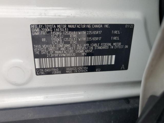 2T3H1RFV4NW186930 - 2022 TOYOTA RAV4 LE WHITE photo 13