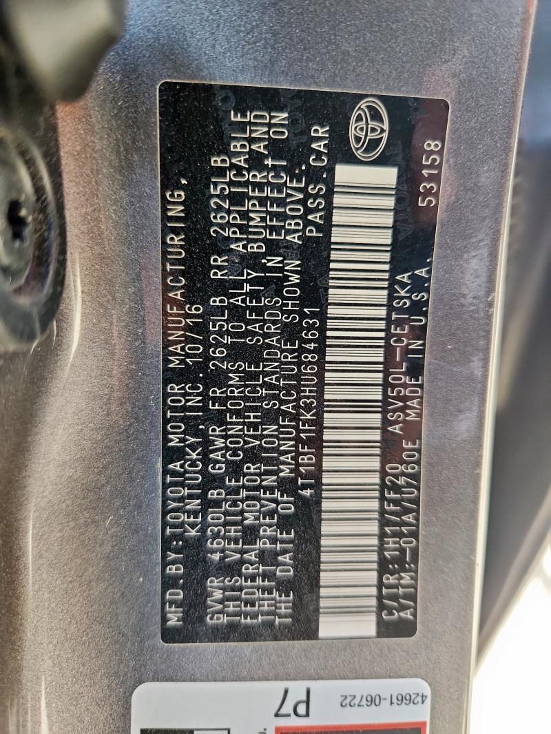 4T1BF1FK3HU684631 - 2017 TOYOTA CAMRY LE GRAY photo 12