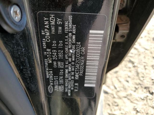 KMHCT5AE2CU008024 - 2012 HYUNDAI ACCENT GLS BLACK photo 12