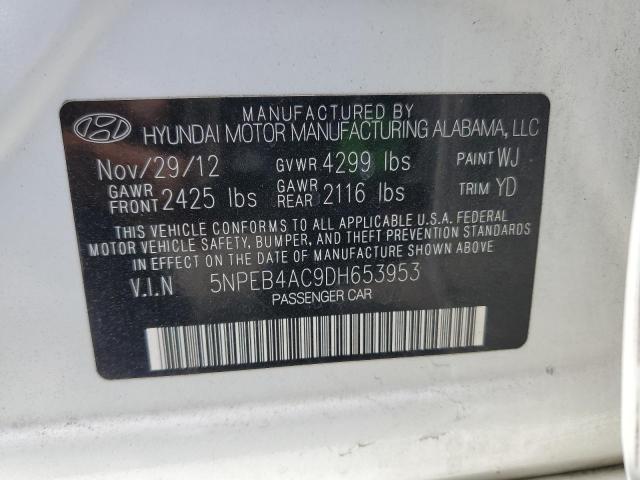 5NPEB4AC9DH653953 - 2013 HYUNDAI SONATA GLS WHITE photo 12