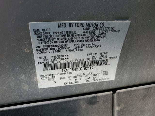 1FAHP2E84EG102415 - 2014 FORD TAURUS SEL SILVER photo 12