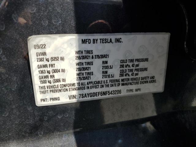 7SAYGDEF6NF543206 - 2022 TESLA MODEL Y GRAY photo 14