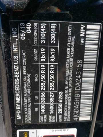 4JGDA5HB1DA245158 - 2013 MERCEDES-BENZ ML 350 4MATIC BLACK photo 14