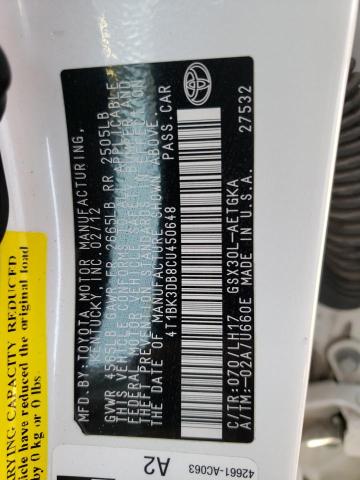 4T1BK3DB8CU450648 - 2012 TOYOTA AVALON BASE Ağ foto 12