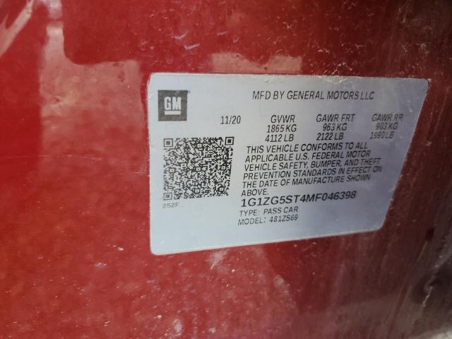 1G1ZG5ST4MF046398 - 2021 CHEVROLET MALIBU RS BURGUNDY photo 12
