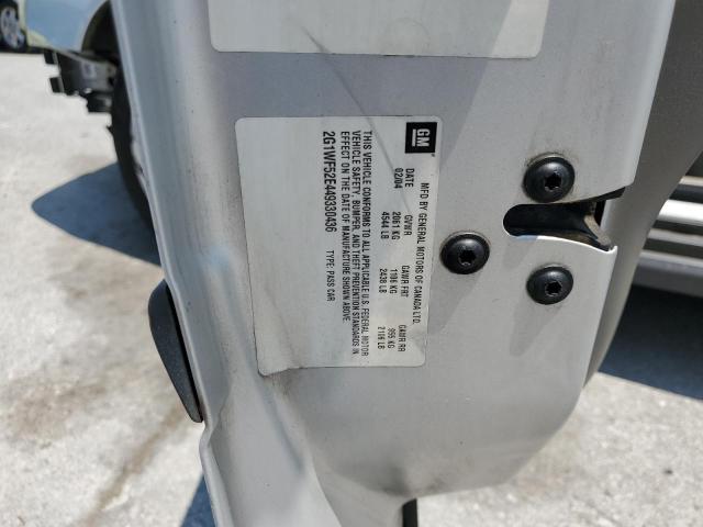 2G1WF52E449330436 - 2004 CHEVROLET IMPALA SILVER photo 12