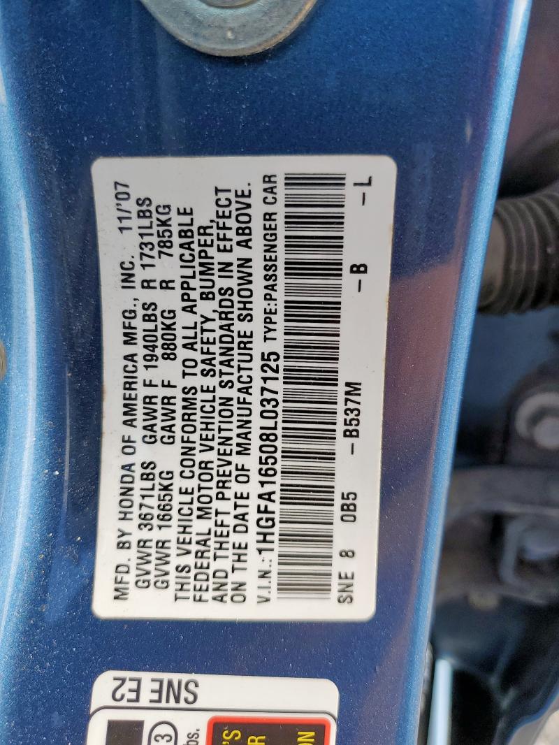 1HGFA16508L037125 - 2008 HONDA CIVIC LX BLUE photo 12