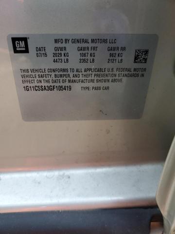 1G11C5SA3GF105419 - 2016 CHEVROLET MALIBU LIM LT 米色 照片 10