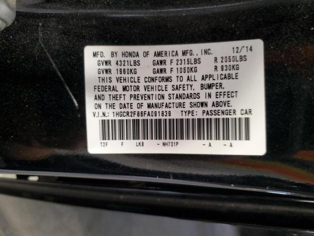 1HGCR2F86FA091839 - 2015 HONDA ACCORD EXL 黑色 照片 12