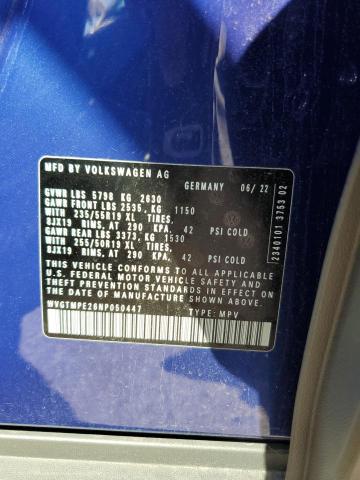 WVGTMPE26NP050447 - 2022 VOLKSWAGEN ID.4 PRO S ლურჯი ფოტო 12