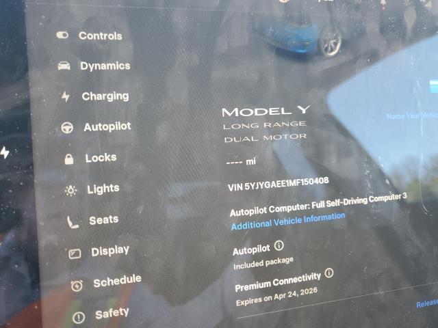 5YJYGAEE1MF150408 - 2021 TESLA MODEL Y BLUE photo 9