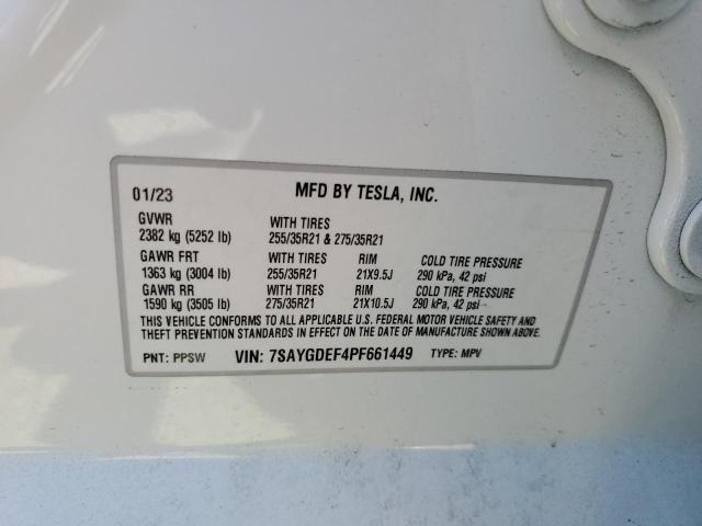 7SAYGDEF4PF661449 - 2023 TESLA MODEL Y أبيض صورة 12