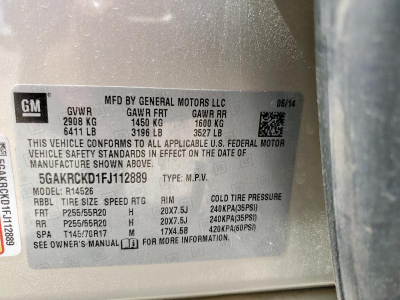 5GAKRCKD1FJ112889 - 2015 BUICK ENCLAVE CREAM photo 13