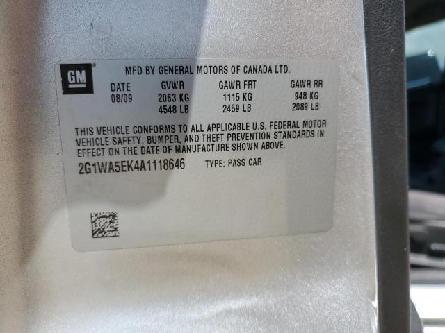 2G1WA5EK4A1118646 - 2010 CHEVROLET IMPALA LS SILVER photo 12