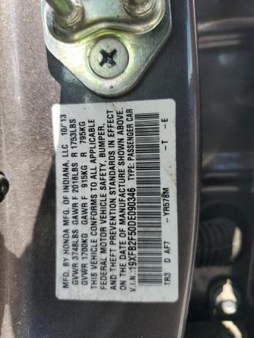 19XFB2F50DE090346 - 2013 HONDA CIVIC LX GRAY photo 12