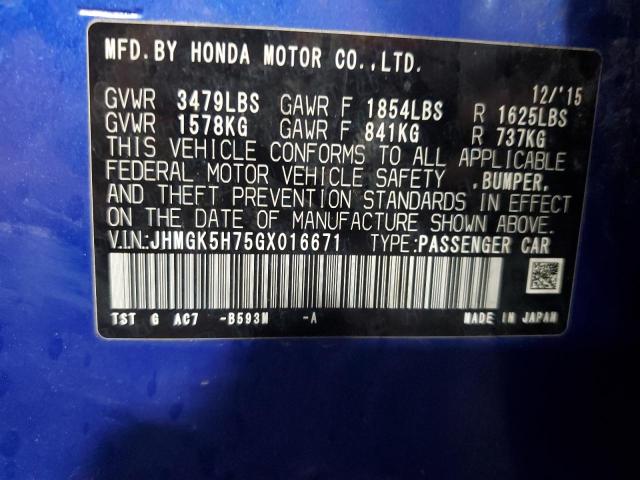 JHMGK5H75GX016671 - 2016 HONDA FIT EX Blau Foto 14