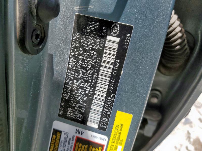 4T4BF3EK9BR113283 - 2011 TOYOTA CAMRY BASE TURQUOISE photo 12