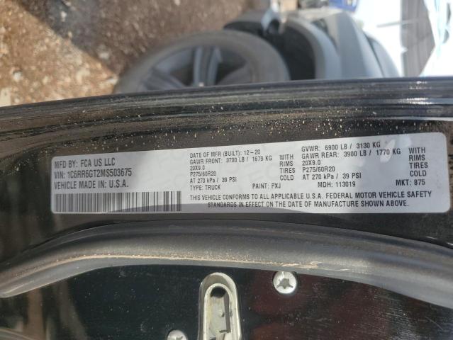 1C6RR6GT2MS503675 - 2021 RAM 1500 CLASS SLT შავი ფოტო 12