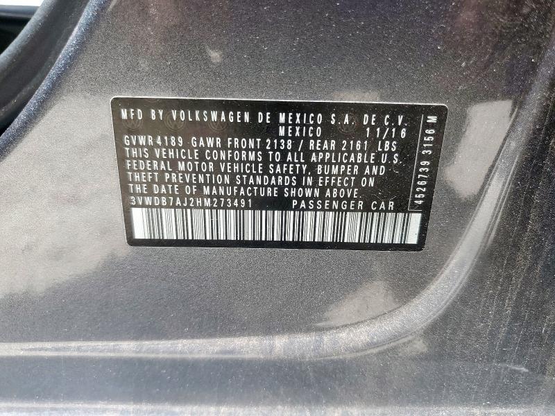 3VWDB7AJ2HM273491 - 2017 VOLKSWAGEN JETTA SE CHARCOAL photo 12