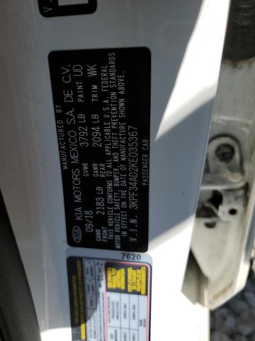 3KPF34AD2KE035367 - 2019 KIA FORTE GT LINE WHITE photo 12