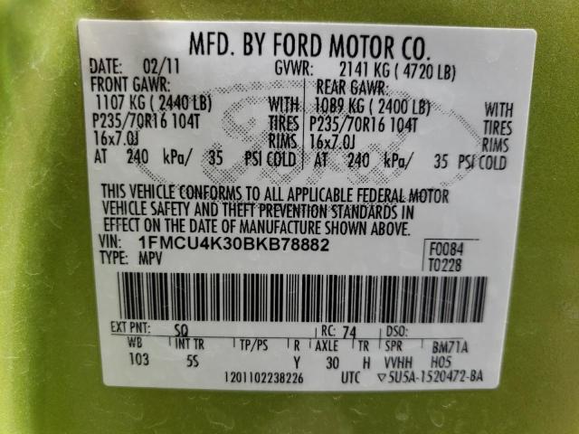 1FMCU4K30BKB78882 - 2011 FORD ESCAPE HYBRID GREEN photo 13