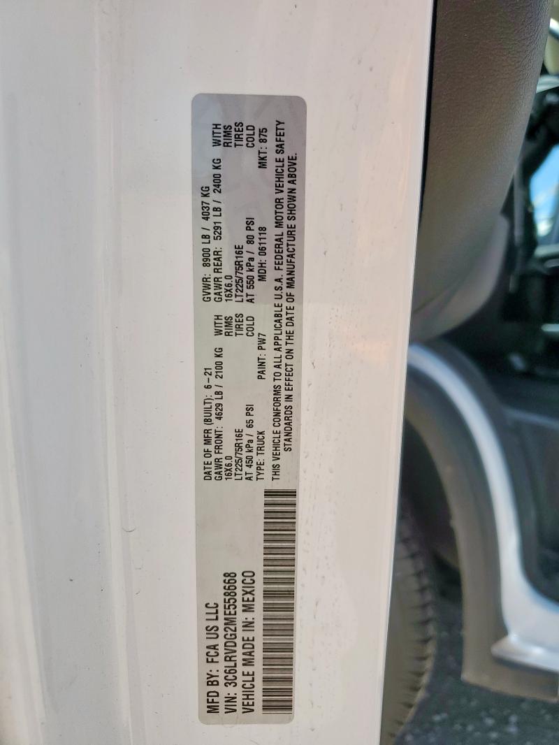 3C6LRVDG2ME558668 - 2021 RAM PROMASTER 2500 HIGH Biały zdjęcie 12