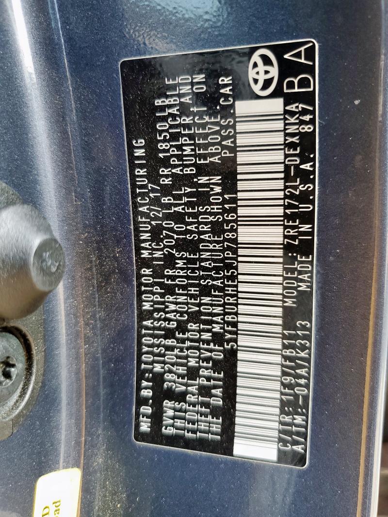 5YFBURHE5JP785611 - 2018 TOYOTA COROLLA L 灰色 照片 13