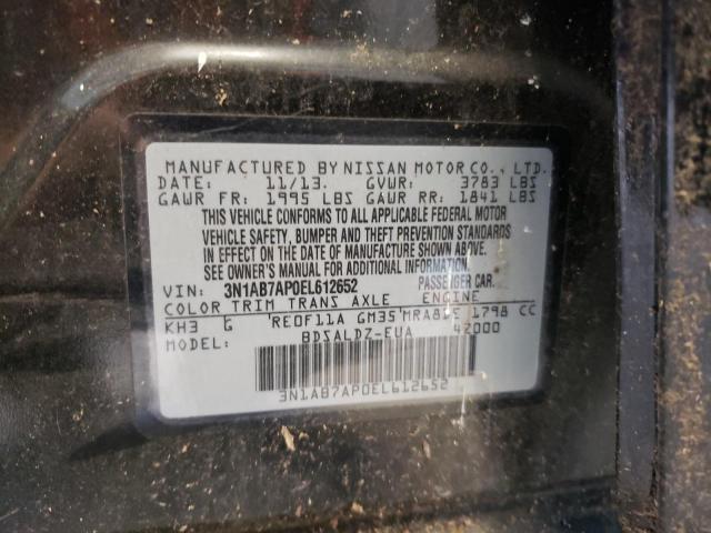 3N1AB7AP0EL612652 - 2014 NISSAN SENTRA S BLACK photo 12