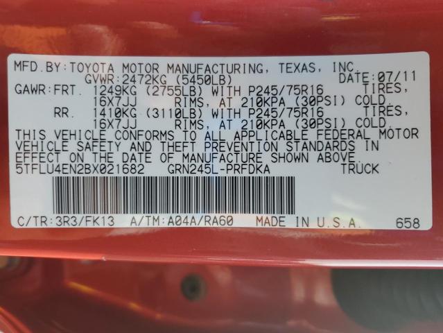 5TFLU4EN2BX021682 - 2011 TOYOTA TACOMA DOUBLE CAB Rot Foto 12